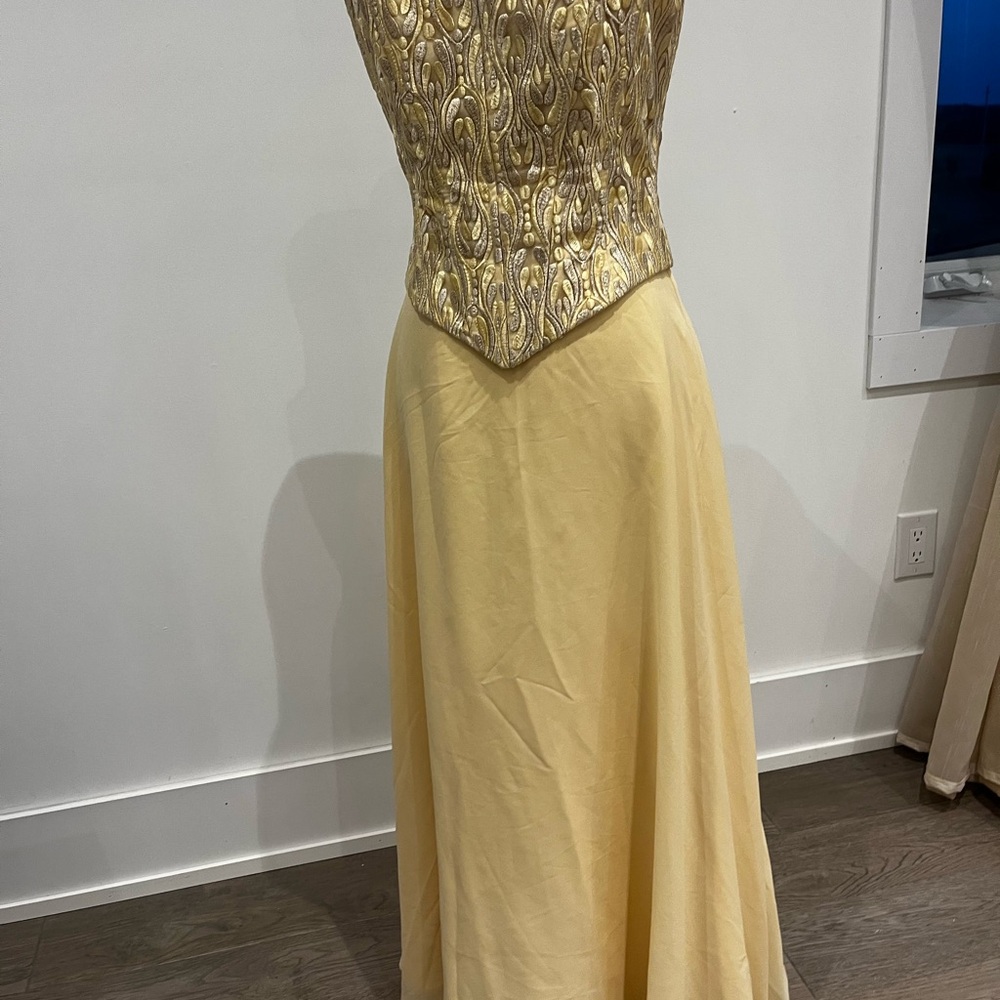 Elegant Gold and Cream Evening Gown